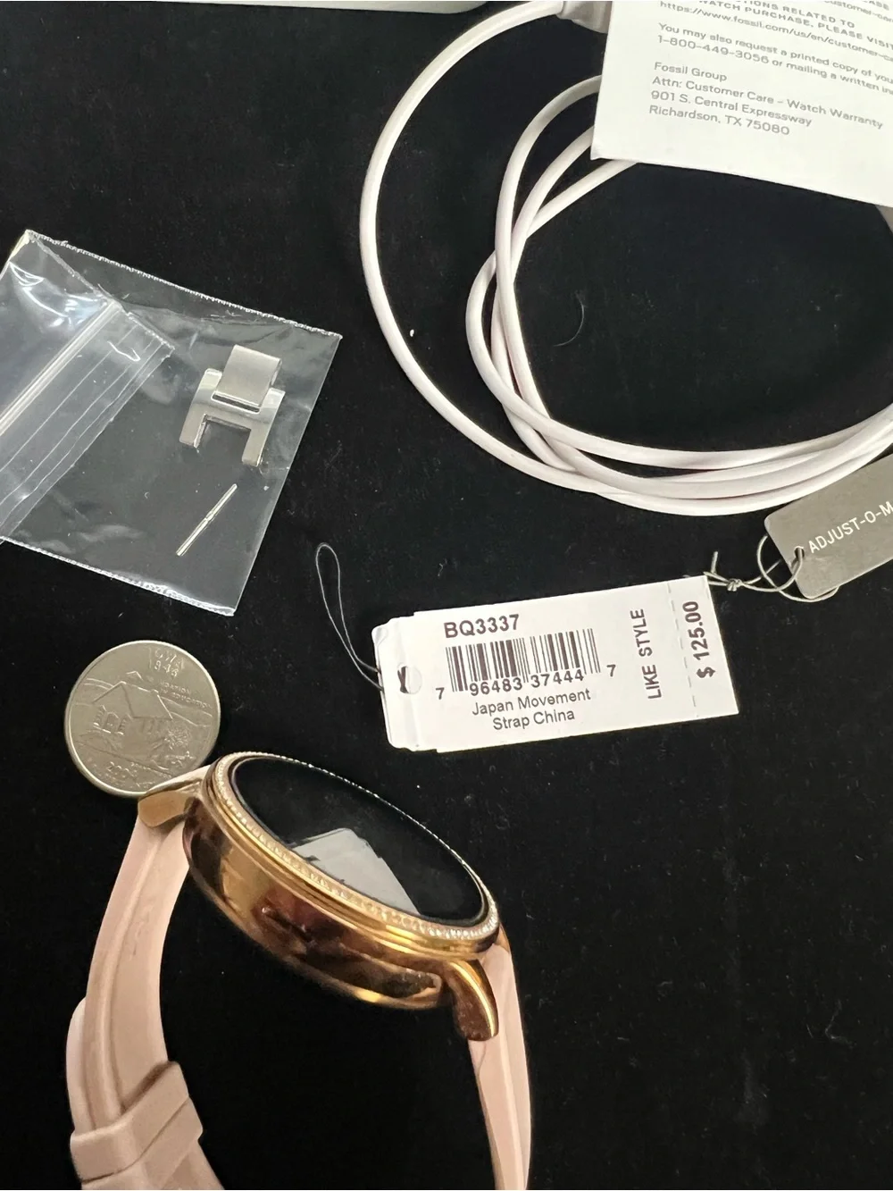 Fossil Pink Silicone Smartwatch with Rose Gold Crystal Bezel